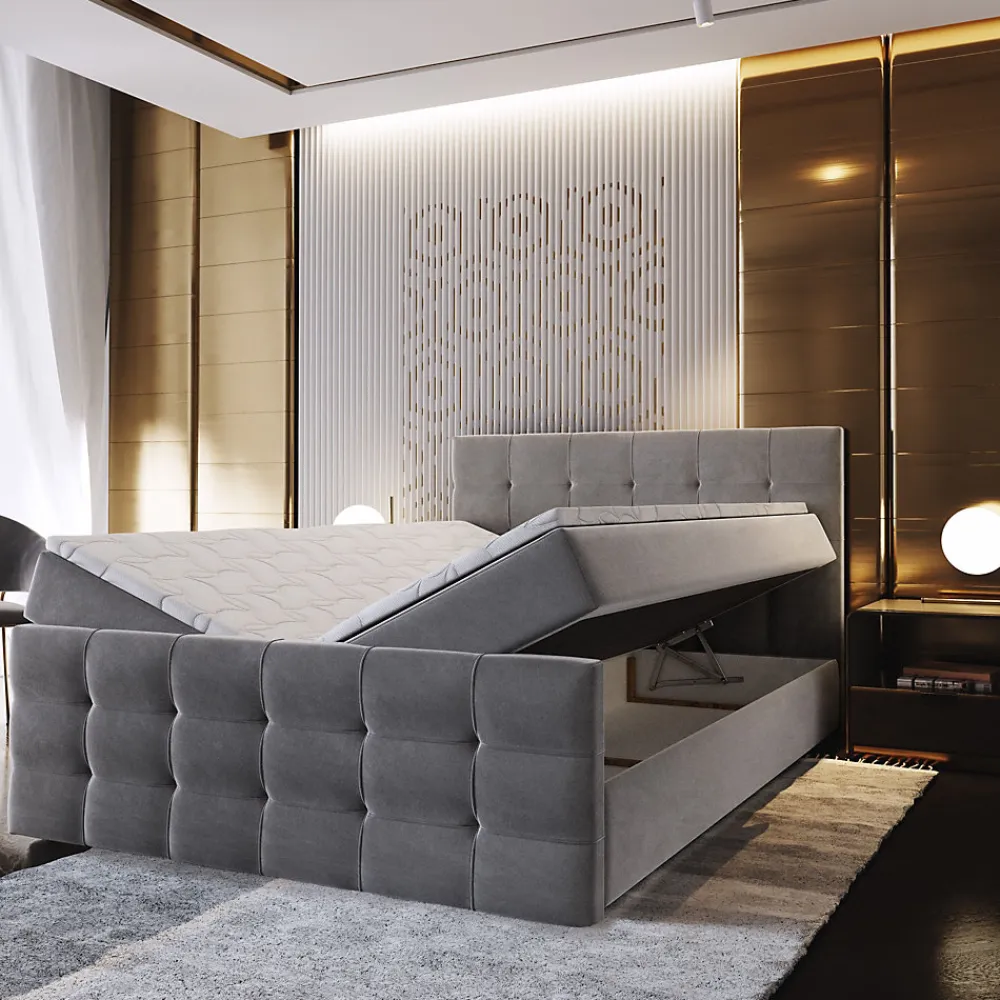 Lit Boxspring AMON 140X200 CM COSMIC 160, Gris, Lit avec matelas et rangement>Masseno New
