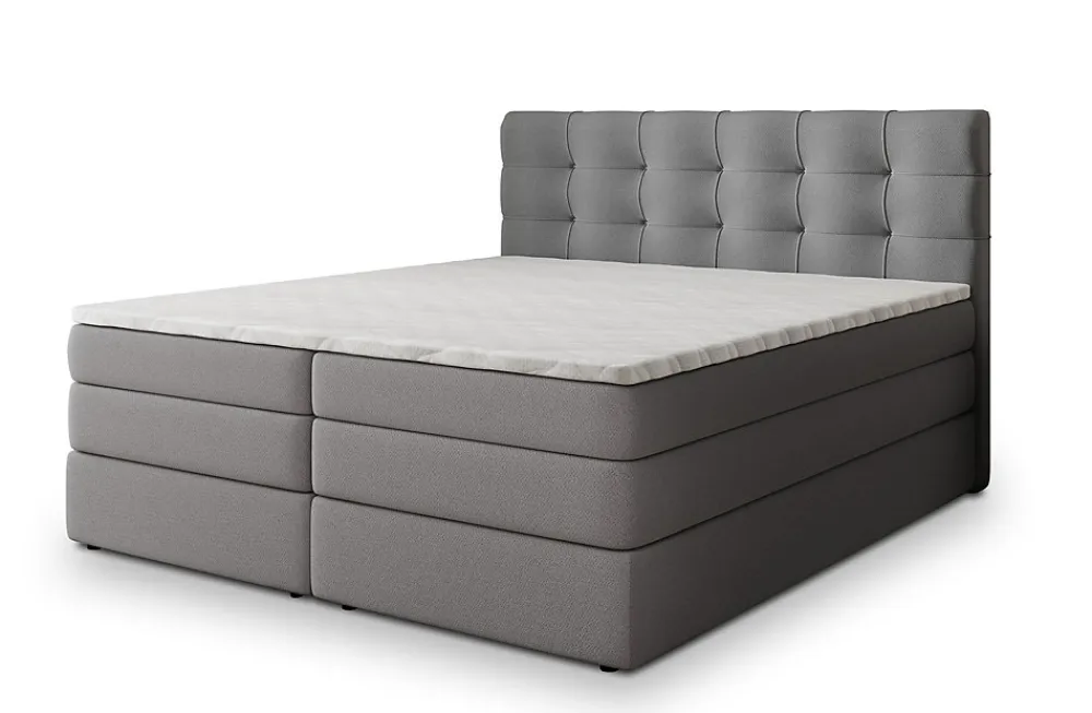 Lit Boxspring AREZI 140X200 CM SORO 90, Gris, Lit avec matelas et rangement>Masseno