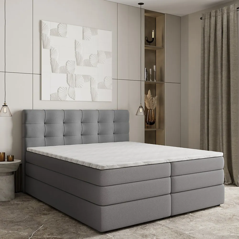 Lit Boxspring AREZI 140X200 CM SORO 90, Gris, Lit avec matelas et rangement>Masseno