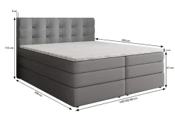 Lit Boxspring AREZI 140X200 CM SORO 90, Gris, Lit avec matelas et rangement><noscript><img width=
