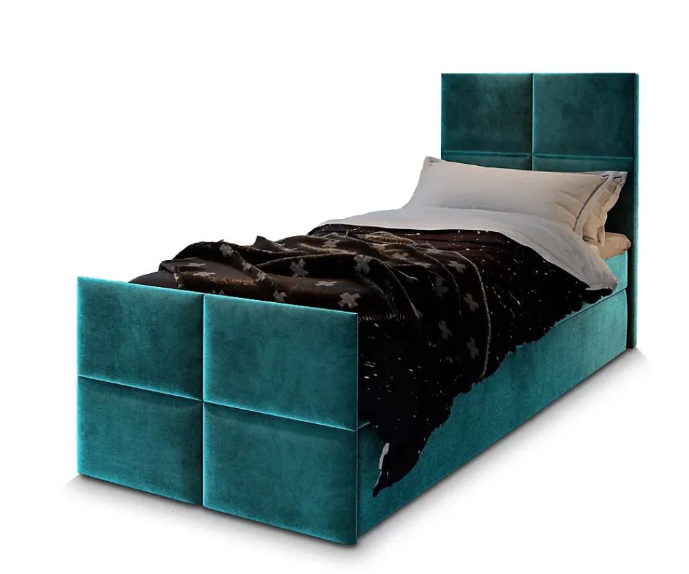 Masseno Lit Boxspring ARIEL 90 90X200 CM KRONOS 13, Bleu, Lit avec matelas et rangement* Ensemble Sommier Et Matelas