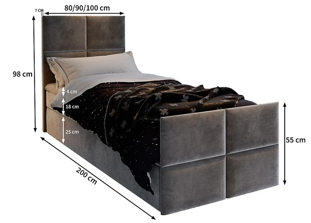 Lit Boxspring ARIEL 90 90X200 CM KRONOS 19, Vert, Lit avec matelas et rangement>Masseno Hot