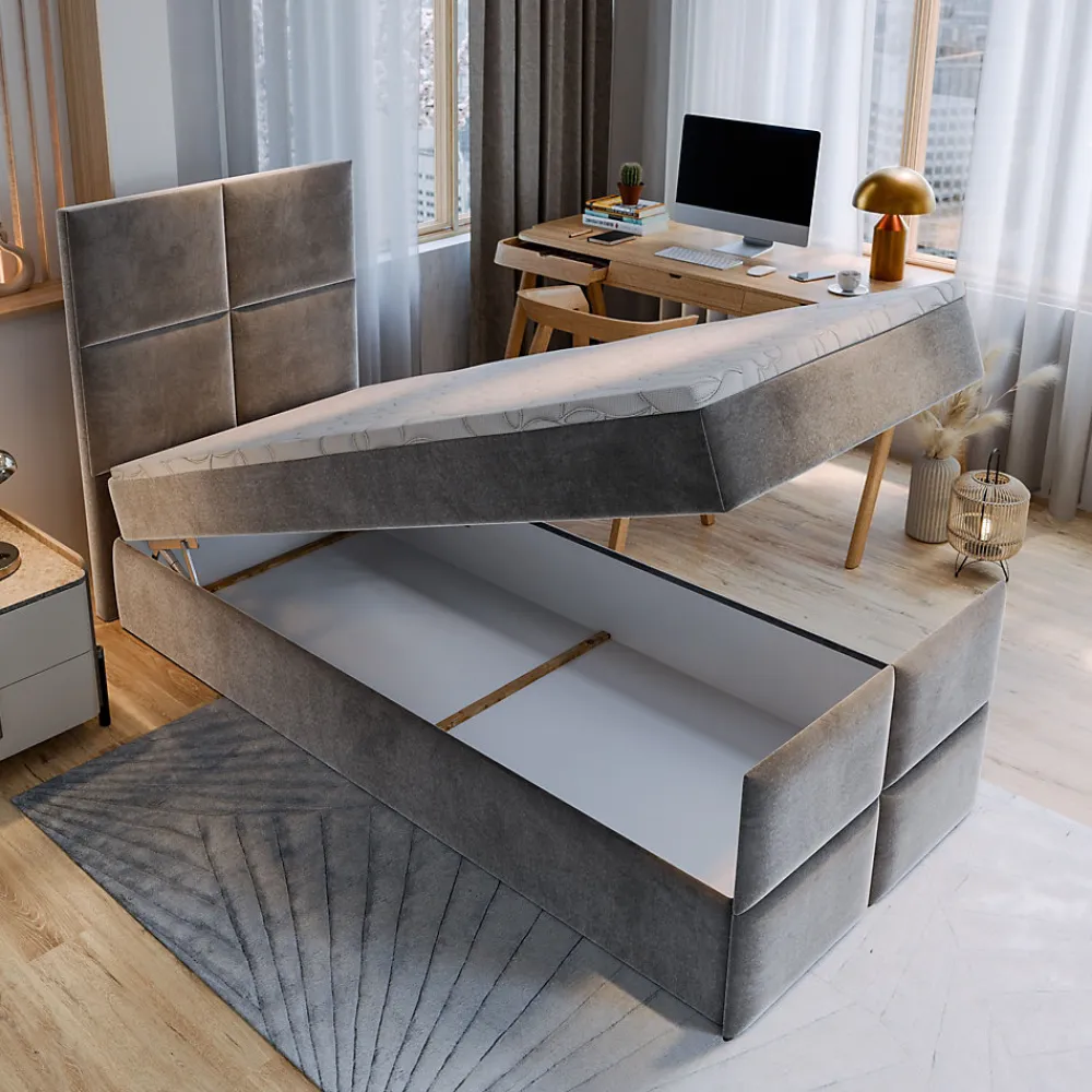 Lit Boxspring ARIEL 90 90X200 CM KRONOS 19, Vert, Lit avec matelas et rangement>Masseno Hot