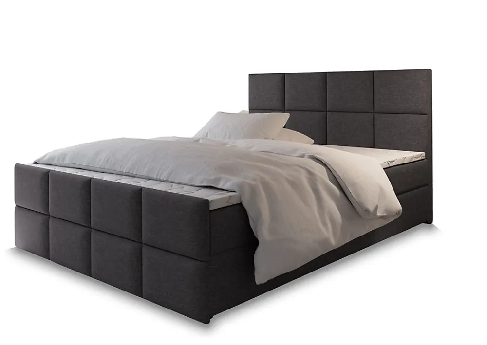 Masseno Lit Boxspring ARIEL 160X200 CM SAWANA 05, Gris, Lit avec matelas et rangement* Ensemble Sommier Et Matelas
