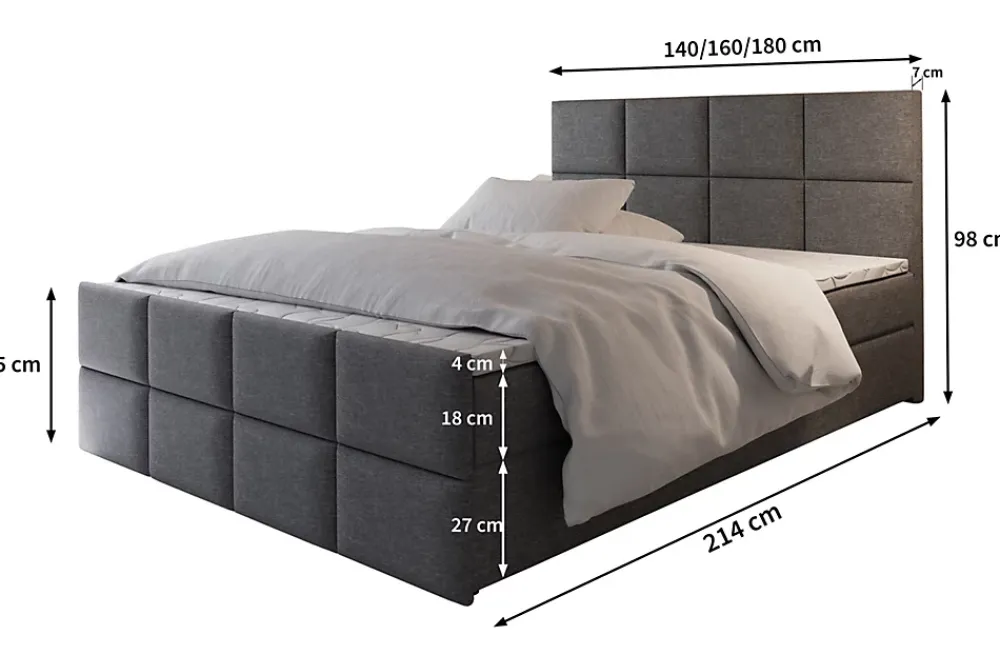 Masseno Lit Boxspring ARIEL 160X200 CM SAWANA 16, Marron, Lit avec matelas et rangement* Ensemble Sommier Et Matelas