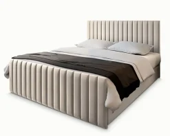 Masseno Lit Boxspring ARION 140X200 CM PAROS 02, Beige, Lit avec matelas et rangement* Ensemble Sommier Et Matelas