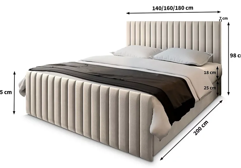 Masseno Lit Boxspring ARION 140X200 CM KRONOS 27, Rose, Lit avec matelas et rangement* Ensemble Sommier Et Matelas