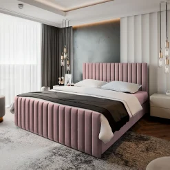 Masseno Lit Boxspring ARION 140X200 CM KRONOS 27, Rose, Lit avec matelas et rangement* Ensemble Sommier Et Matelas