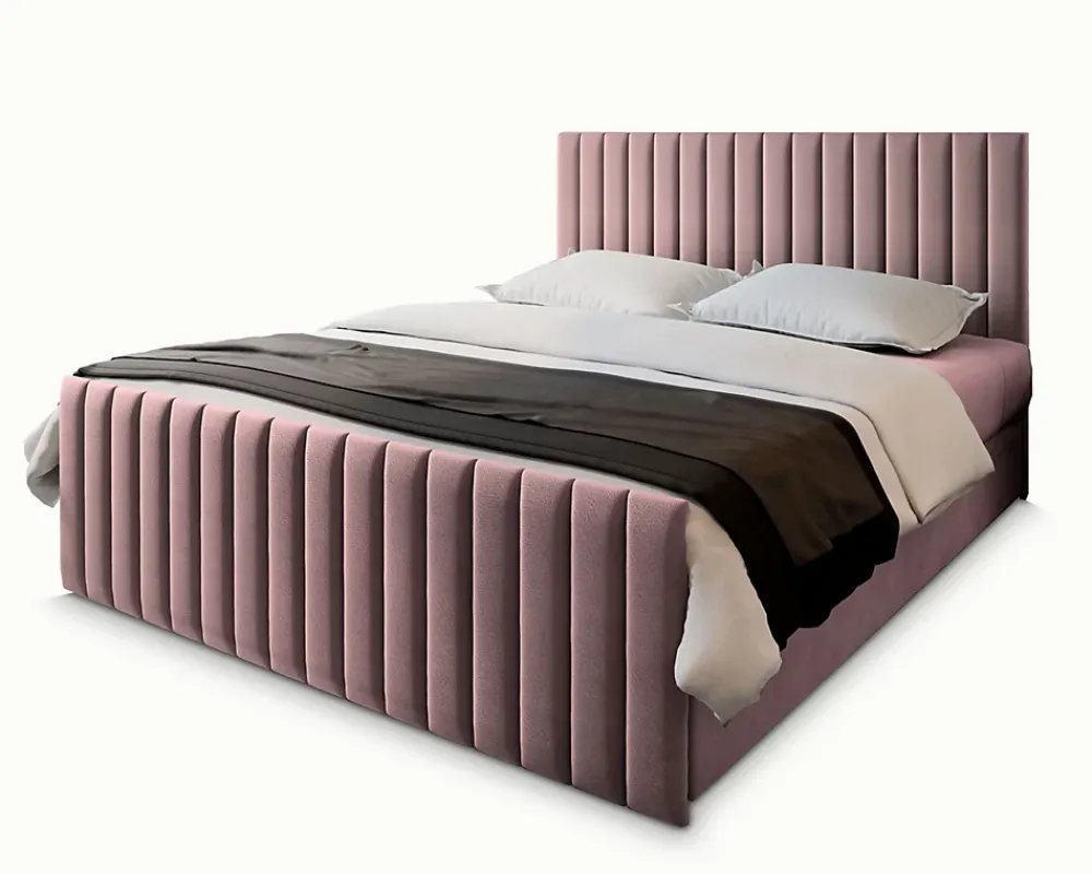 Masseno Lit Boxspring ARION 140X200 CM KRONOS 27, Rose, Lit avec matelas et rangement* Ensemble Sommier Et Matelas