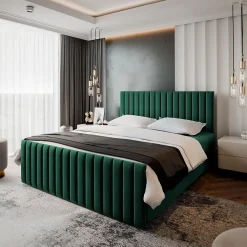Masseno Lit Boxspring ARION 160X200 CM KRONOS 19, Vert foncé, Lit avec matelas et rangement* Ensemble Sommier Et Matelas