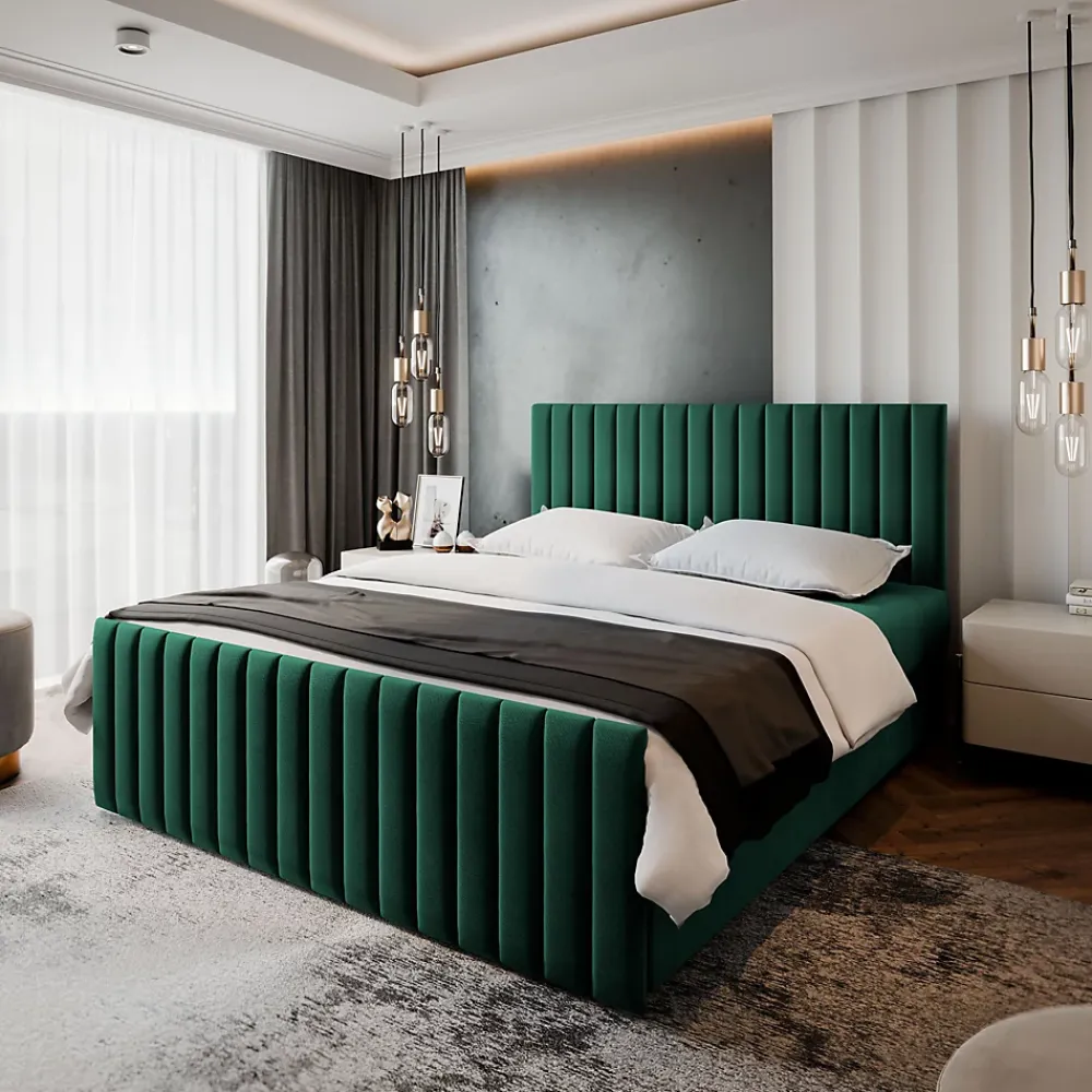 Masseno Lit Boxspring ARION 160X200 CM KRONOS 19, Vert foncé, Lit avec matelas et rangement* Ensemble Sommier Et Matelas