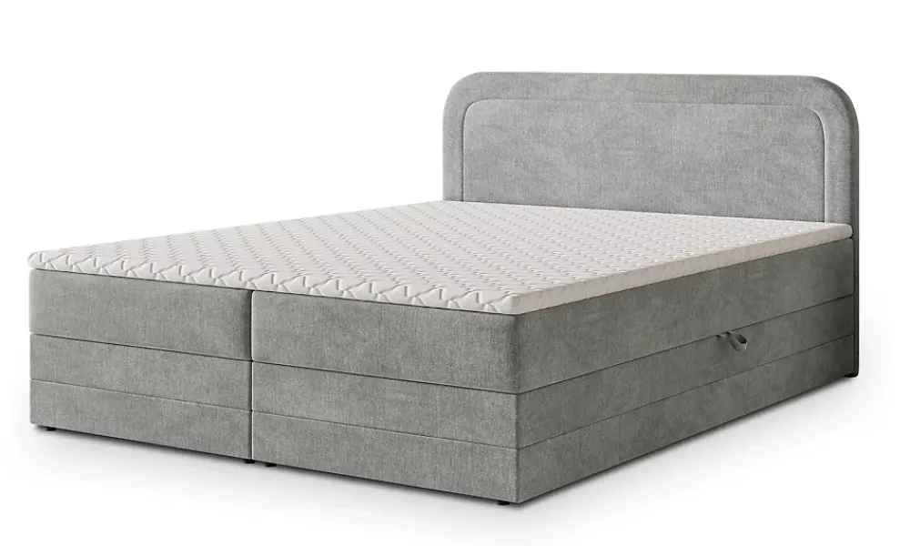 Masseno Lit Boxspring ARMEL 140X200 CM MONOLITH 84, Gris clair, Lit avec matelas et rangement* Ensemble Sommier Et Matelas