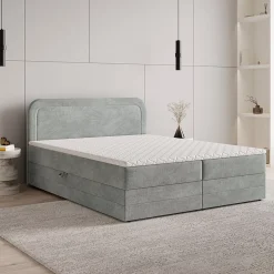 Masseno Lit Boxspring ARMEL 140X200 CM MONOLITH 84, Gris clair, Lit avec matelas et rangement* Ensemble Sommier Et Matelas