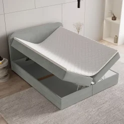 Masseno Lit Boxspring ARMEL 140X200 CM MONOLITH 84, Gris clair, Lit avec matelas et rangement* Ensemble Sommier Et Matelas