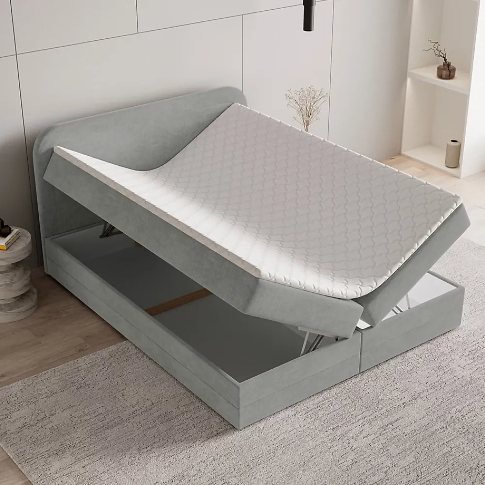 Masseno Lit Boxspring ARMEL 140X200 CM MONOLITH 84, Gris clair, Lit avec matelas et rangement* Ensemble Sommier Et Matelas