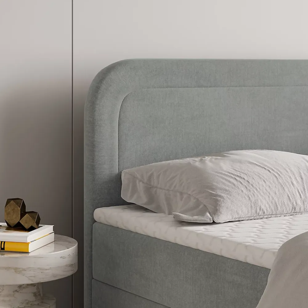 Masseno Lit Boxspring ARMEL 140X200 CM MONOLITH 84, Gris clair, Lit avec matelas et rangement* Ensemble Sommier Et Matelas
