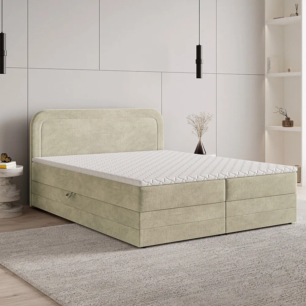 Lit Boxspring ARMEL 180X200 CM MONOLITH 04, Crème, Lit avec matelas et rangement>Masseno New