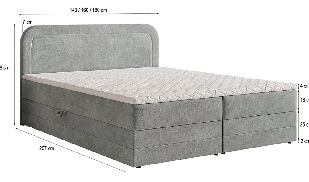 Lit Boxspring ARMEL 180X200 CM MONOLITH 04, Crème, Lit avec matelas et rangement>Masseno New