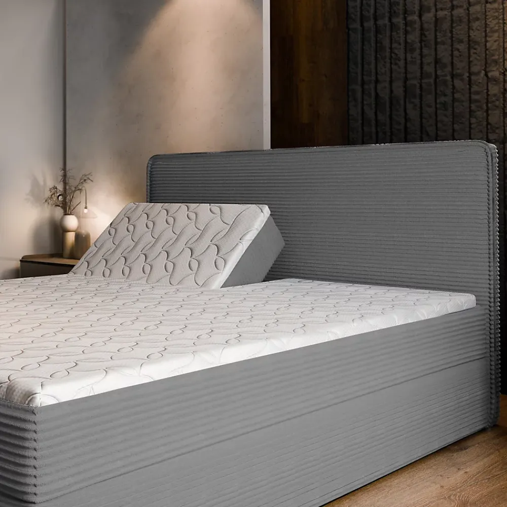 Masseno Lit Boxspring ASTOR 160X200 CM LINCOLN 77, Bleu, Lit avec matelas et rangement* Ensemble Sommier Et Matelas