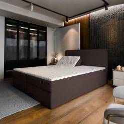 Masseno Lit Boxspring ASTOR 140X200 CM LINCOLN 29, Marron, Lit avec matelas et rangement* Ensemble Sommier Et Matelas