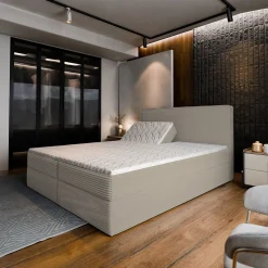 Lit Boxspring ASTOR 160X200 CM LINCOLN 83, Beige, Lit avec matelas et rangement>Masseno Clearance