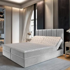 Lit Boxspring BARINO 140X200 CM PAROS 05, Gris clair, Lit avec matelas et rangement>Masseno Discount