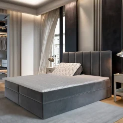 Lit Boxspring BARINO 140X200 CM PAROS 05, Gris clair, Lit avec matelas et rangement><noscript><img width=