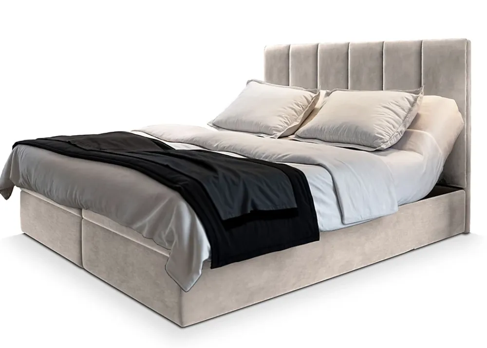 Masseno Lit Boxspring BARINO 160X200 CM PAROS 02, Beige, Lit avec matelas et rangement* Ensemble Sommier Et Matelas