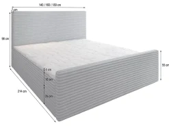Masseno Lit Boxspring BRENTO 180X200 CM TILIA 86, Gris clair, Lit avec matelas et rangement* Ensemble Sommier Et Matelas