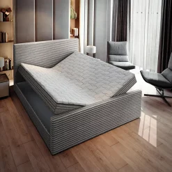 Masseno Lit Boxspring BRENTO 180X200 CM TILIA 86, Gris clair, Lit avec matelas et rangement* Ensemble Sommier Et Matelas