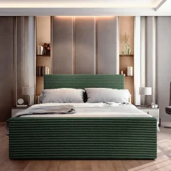 Masseno Lit Boxspring BRENTO 180X200 CM TILIA 86, Gris clair, Lit avec matelas et rangement* Ensemble Sommier Et Matelas