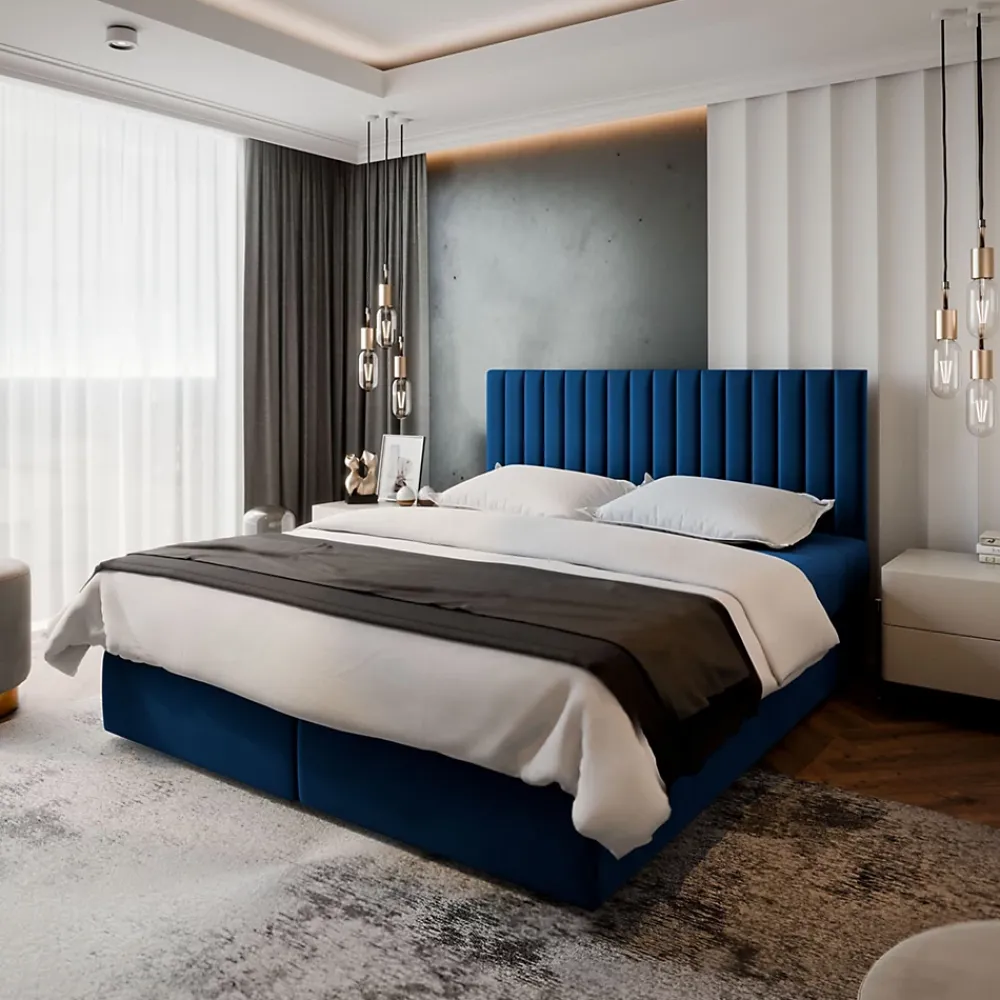 Masseno Lit Boxspring BRESEL 180X200 CM KRONOS 09, Bleu, Lit avec matelas et rangement* Ensemble Sommier Et Matelas