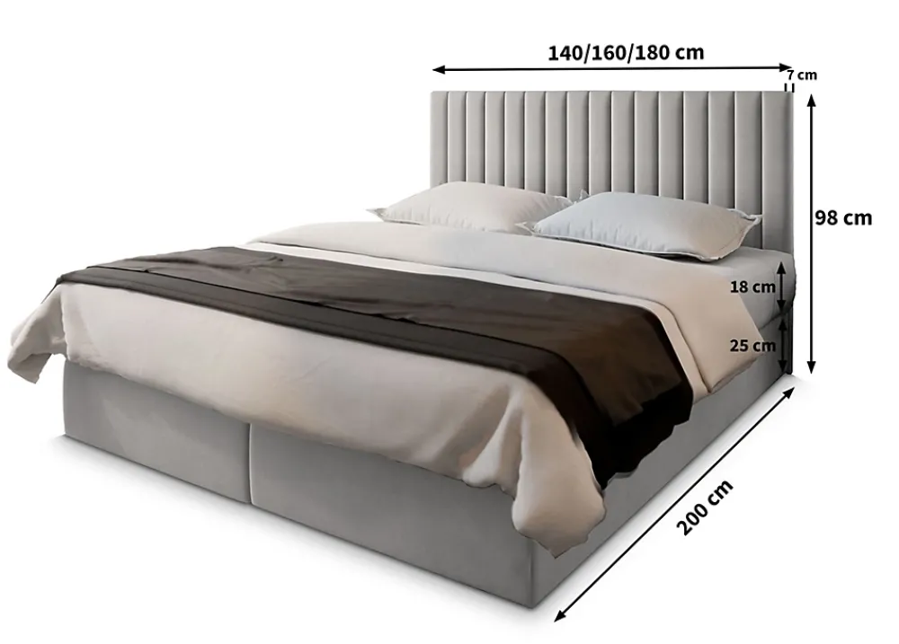 Masseno Lit Boxspring BRESEL 180X200 CM KRONOS 09, Bleu, Lit avec matelas et rangement* Ensemble Sommier Et Matelas