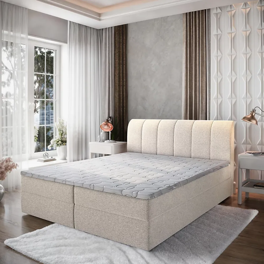 Masseno Lit Boxspring CEVANO 160X200 CM COSMIC 10, Beige, Lit avec matelas et rangement* Ensemble Sommier Et Matelas
