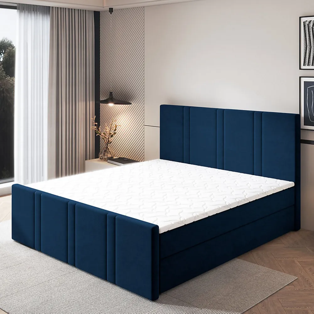 Lit Boxspring COMOZA 160X200 CM KRONOS 09, Bleu, Lit avec matelas et rangement>Masseno Online