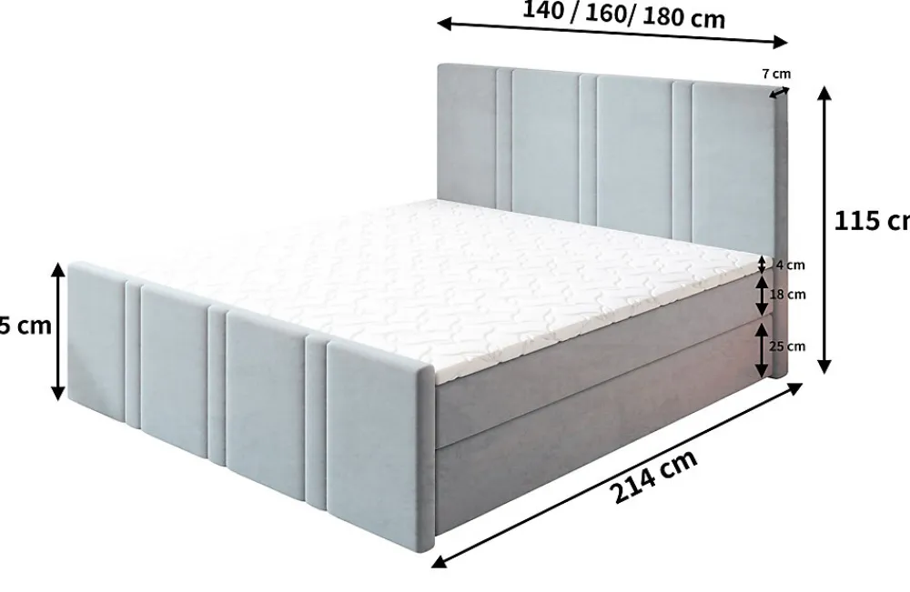 Lit Boxspring COMOZA 160X200 CM KRONOS 09, Bleu, Lit avec matelas et rangement>Masseno Online