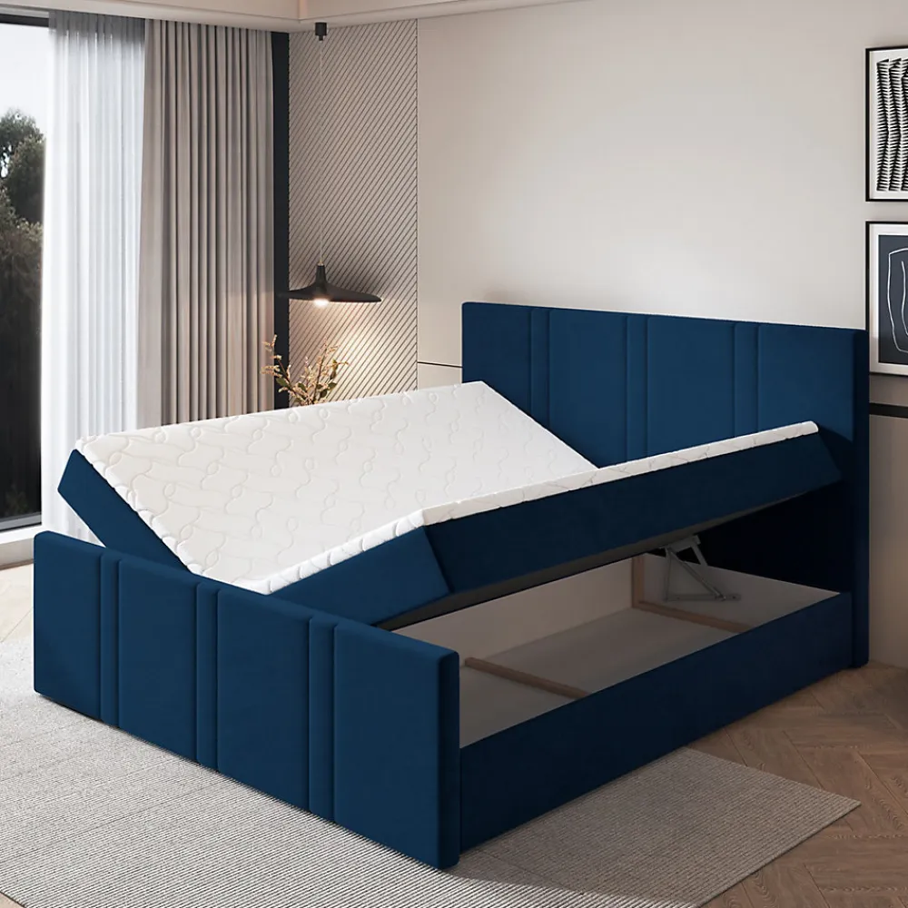 Lit Boxspring COMOZA 160X200 CM KRONOS 09, Bleu, Lit avec matelas et rangement>Masseno Online