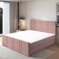 Masseno Lit Boxspring COMOZA 160X200 CM KRONOS 27, Rose, Lit avec matelas et rangement* Ensemble Sommier Et Matelas
