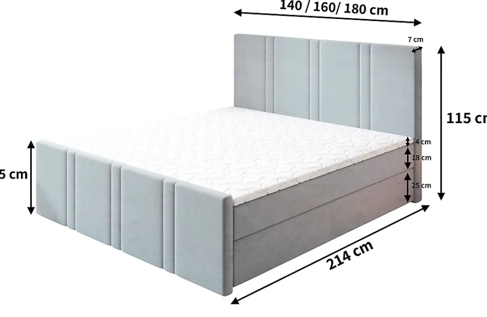 Masseno Lit Boxspring COMOZA 160X200 CM KRONOS 27, Rose, Lit avec matelas et rangement* Ensemble Sommier Et Matelas