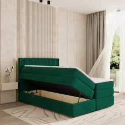 Lit Boxspring FELBIO 160X200 CM KRONOS 19, Vert foncé, Lit avec matelas et rangement><noscript><img width=