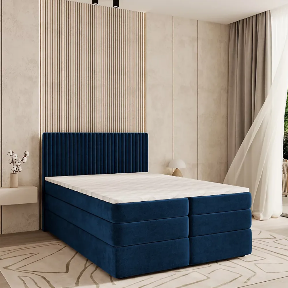 Masseno Lit Boxspring FELBIO 180X200 CM KRONOS 09, Bleu, Lit avec matelas et rangement* Ensemble Sommier Et Matelas