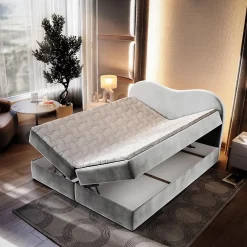 Masseno Lit Boxspring FLUVIA 140X200 CM MONOLITH 84, Gris clair, Lit avec matelas et rangement* Ensemble Sommier Et Matelas