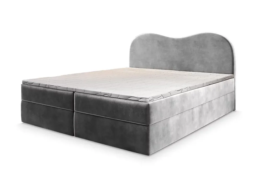 Masseno Lit Boxspring FLUVIA 140X200 CM MONOLITH 84, Gris clair, Lit avec matelas et rangement* Ensemble Sommier Et Matelas