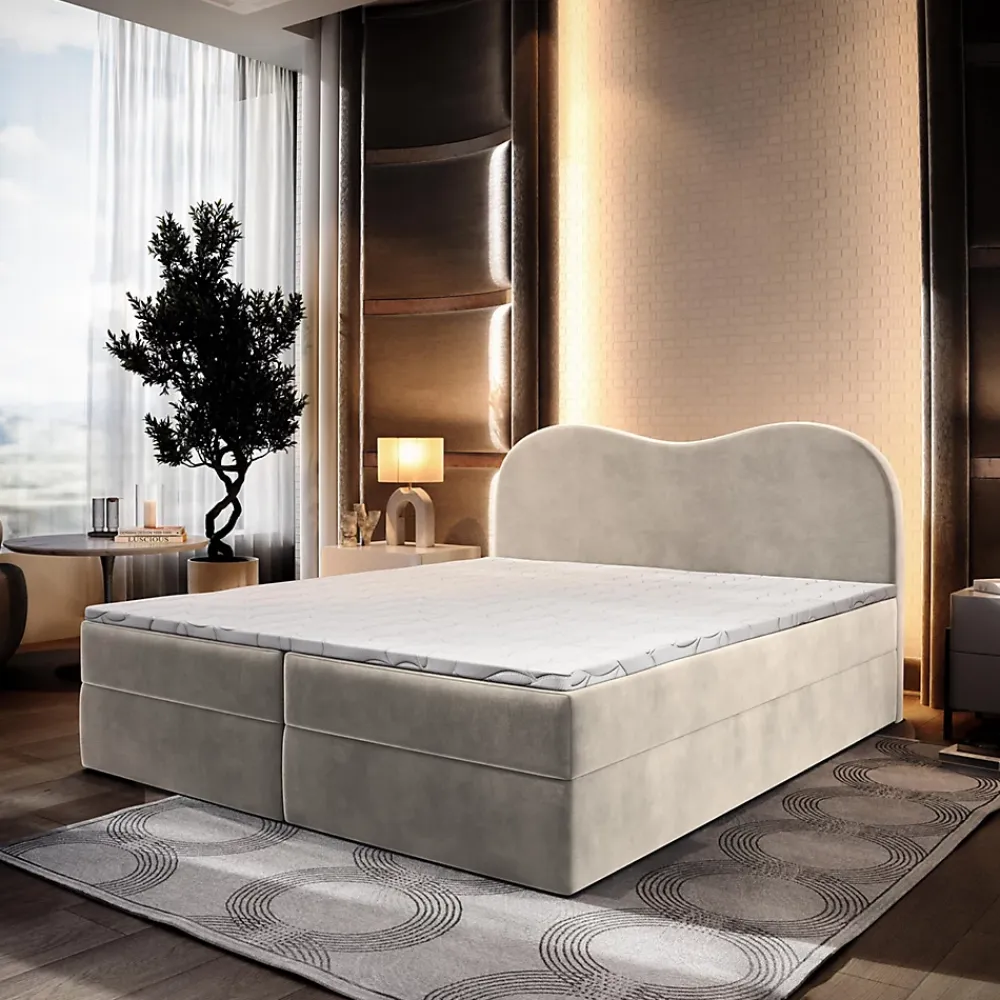 Masseno Lit Boxspring FLUVIA 180X200 CM MONOLITH 04, Crème, Lit avec matelas et rangement* Ensemble Sommier Et Matelas