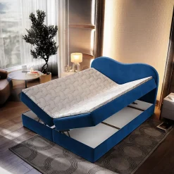 Lit Boxspring FLUVIA 140X200 CM MONOLITH 77, Bleu, Lit avec matelas et rangement><noscript><img width=