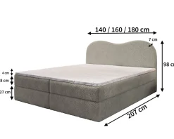 Masseno Lit Boxspring FLUVIA 160X200 CM NOW OR NEVER 92, Gris, Lit avec matelas et rangement* Ensemble Sommier Et Matelas