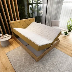 Lit Boxspring FOSCO 140X200 CM KRONOS 01, Jaune, Lit avec matelas et rangement><noscript><img width=