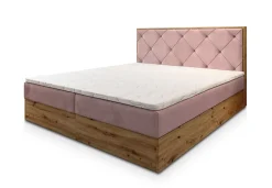 Masseno Lit Boxspring FOSCO 140X200 CM KRONOS 27, Rose, Lit avec matelas et rangement* Ensemble Sommier Et Matelas