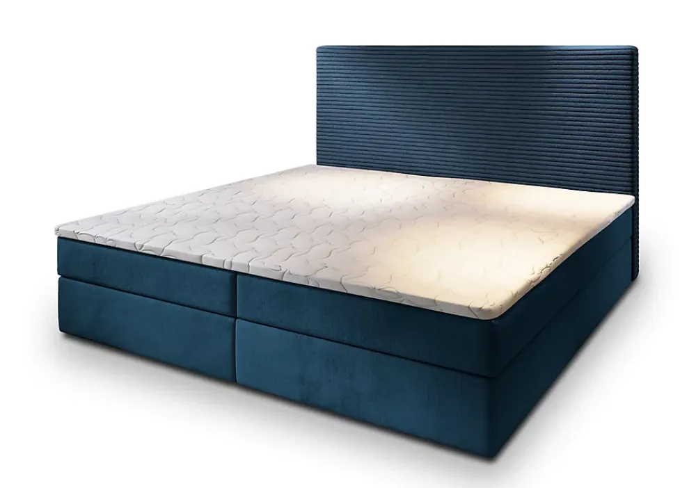 Masseno Lit Boxspring GIARRO 140X200 CM POSO 05 + KRONOS 05, Bleu, Lit avec matelas et rangement* Ensemble Sommier Et Matelas