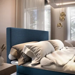 Masseno Lit Boxspring GIARRO 140X200 CM POSO 05 + KRONOS 05, Bleu, Lit avec matelas et rangement* Ensemble Sommier Et Matelas